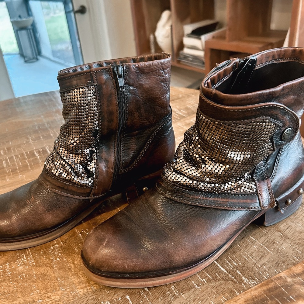 Beautiful quality leather ankle engineer boots metallic mesh Andrea Sabatini - Picture 3 of 8